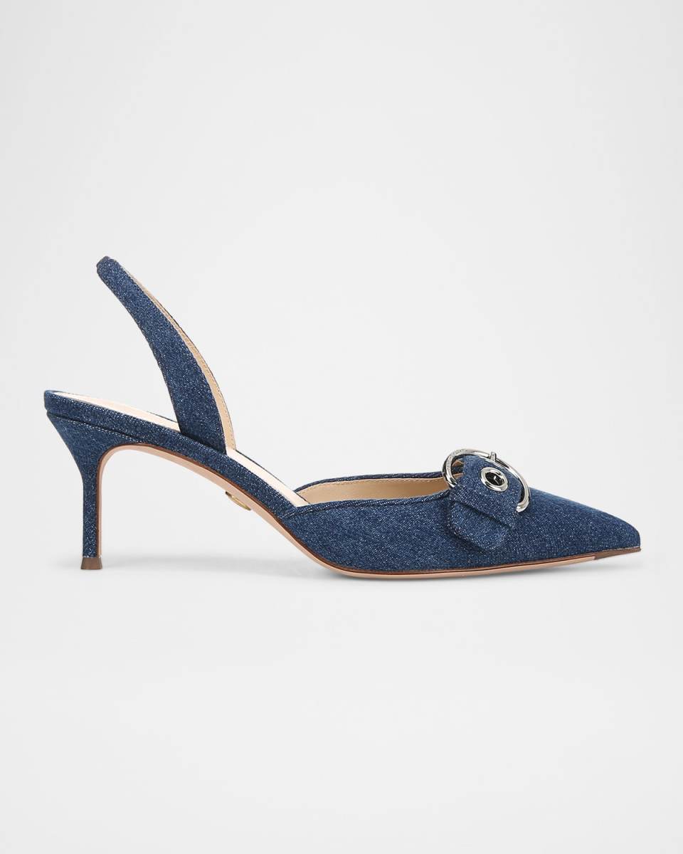 Roxy Denim Buckle Slingback Pumps